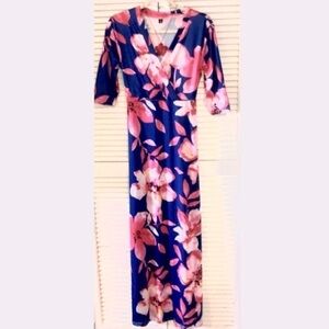 Haoohu Maxi Hawaiian style dress Blue and Pink 2XL